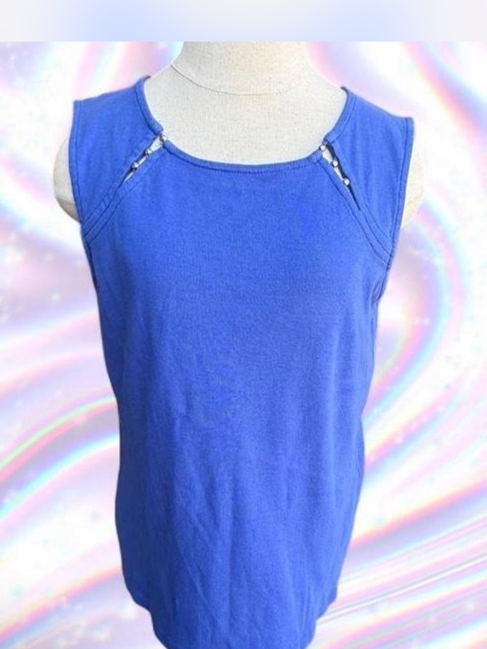 American Vintage Royal Blue Sleeveless Tank with Bead Accents